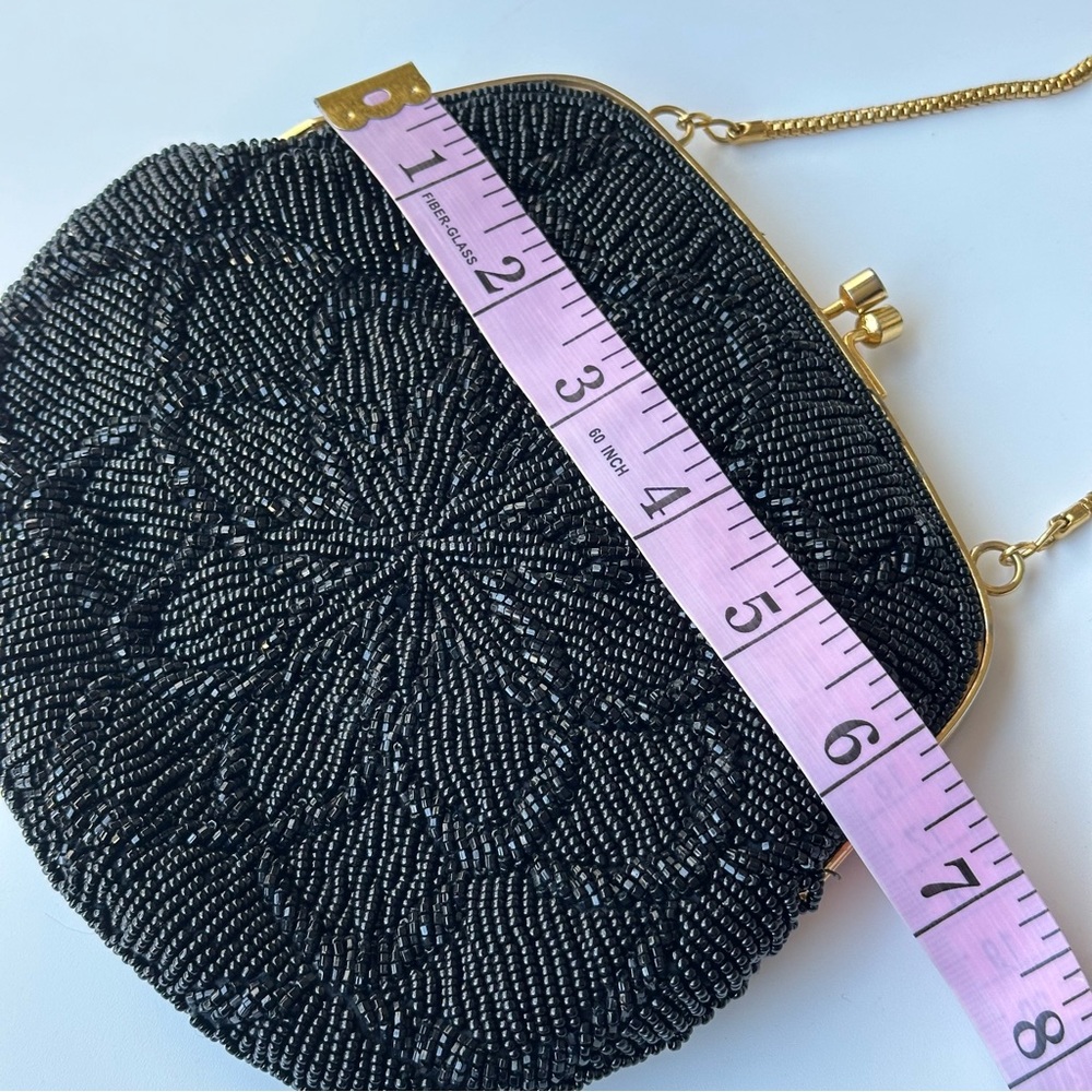 VTG 1980s Black Beaded Evening Bag - Picture 8 of 9